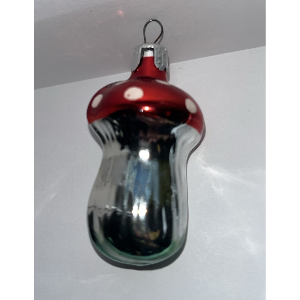 Vintage Red White Polka Dot Mushroom Mercury Blown Glass Christmas Ornament